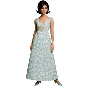 1960's Kent Originals for‎  Neiman Marcus Blue Brocade Hostess Dress